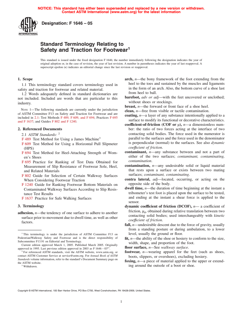 ASTM F1646-05 - Standard Terminology Relating to Safety and Traction for Footwear