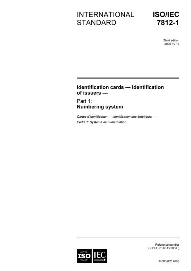 ISO/IEC 7812-1:2006 - Identification cards -- Identification of issuers