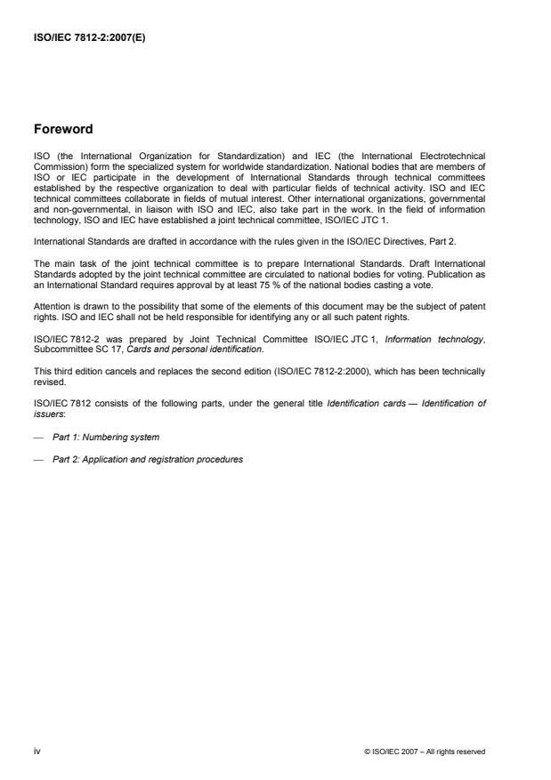 ISO/IEC 7812-2:2007 ISO/IEC 7812-2:2007 - Identification cards -- Identification of issuers - Page 4 preview