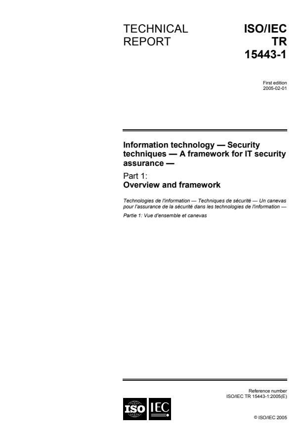 ISO/IEC TR 15443-1:2005 - Information technology -- Security techniques -- A framework for IT security assurance