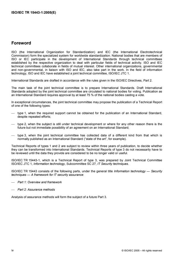 ISO/IEC TR 15443-1:2005 ISO/IEC TR 15443-1:2005 - Information technology -- Security techniques -- A framework for IT security assurance - Page 4 preview