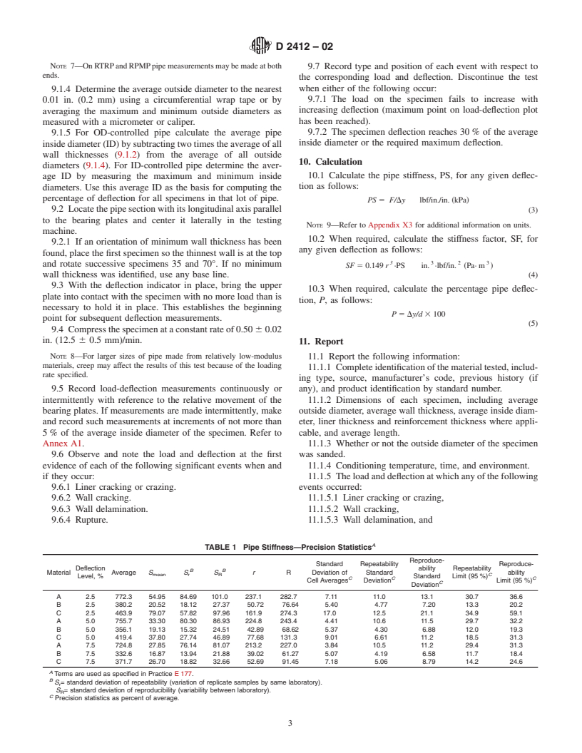 ASTM D2412-02 - Standard Test Method for Determination of External Loading Characteristics of Plastic Pipe by Parallel-Plate Loading