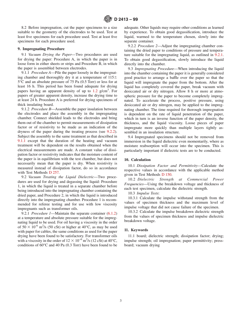 ASTM D2413-99 - Standard Practice for Preparation of Insulating Paper and Board Impregnated with a Liquid Dielectric