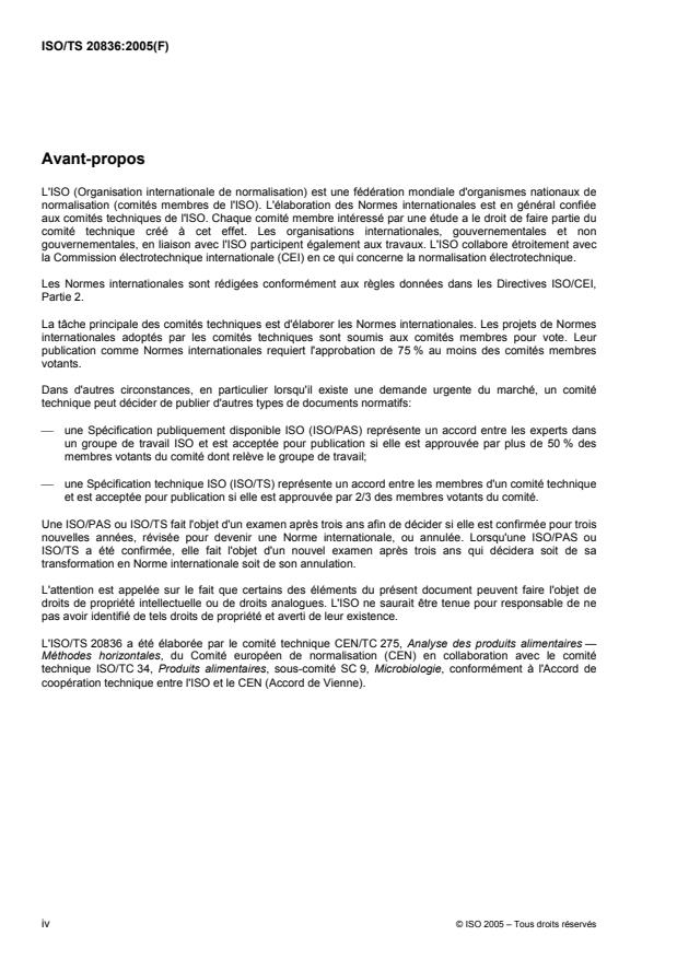 ISO/TS 20836:2005 ISO/TS 20836:2005 - Microbiologie des aliments -- Réaction de polymérisation en chaîne (PCR) pour la recherche de micro-organismes pathogenes dans les aliments -- Essais de performance des thermocycleurs - Page 4 preview