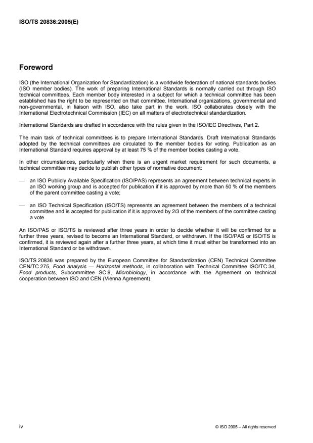 ISO/TS 20836:2005 ISO/TS 20836:2005 - Microbiology of food and animal feeding stuffs -- Polymerase chain reaction (PCR) for the detection of food-borne pathogens -- Performance testing for thermal cyclers - Page 4 preview