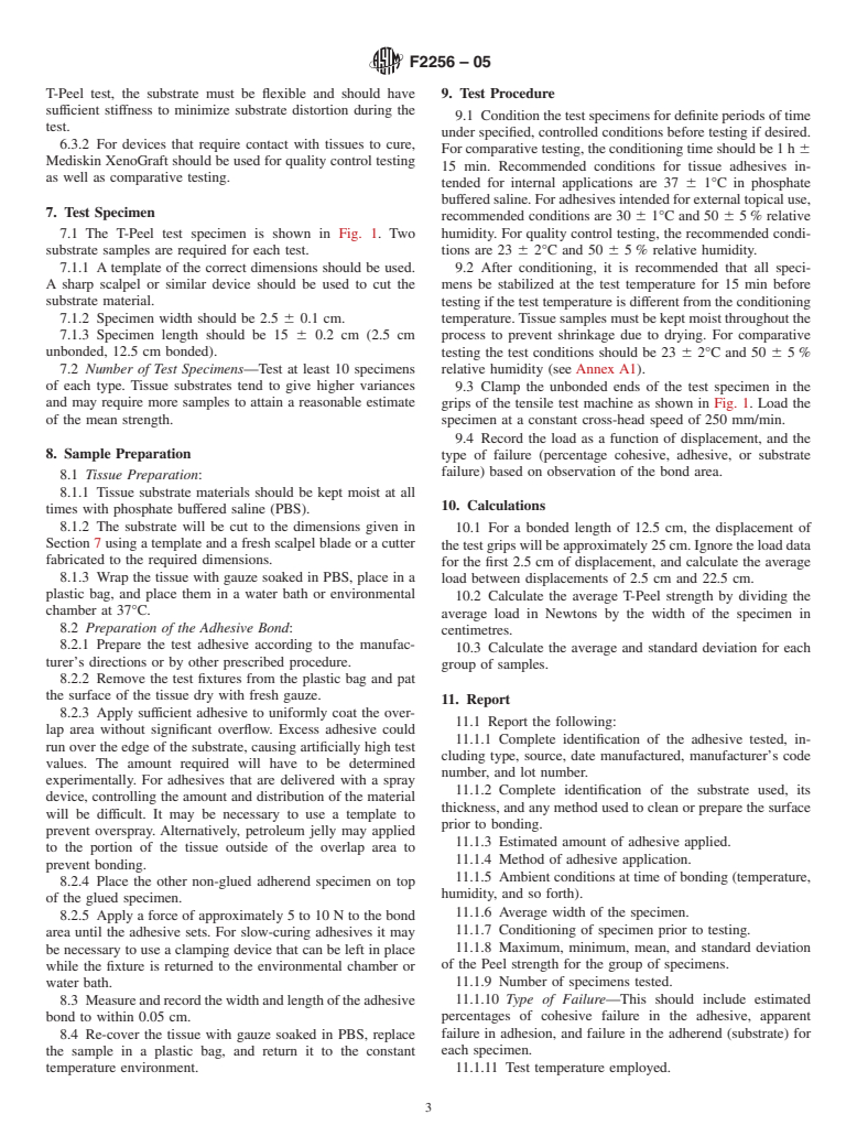 ASTM F2256-05 - Standard Test Method for Strength Properties of Tissue Adhesives in T-Peel by Tension Loading