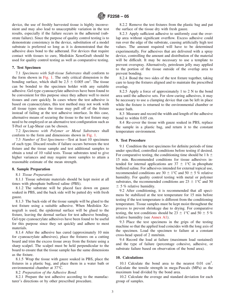 ASTM F2258-05 - Standard Test Method for Strength Properties of Tissue Adhesives in Tension