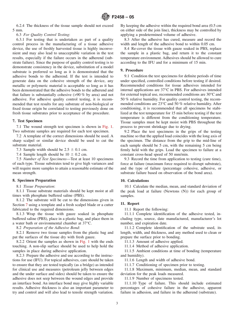 ASTM F2458-05 - Standard Test Method for Wound Closure Strength of Tissue Adhesives and Sealants