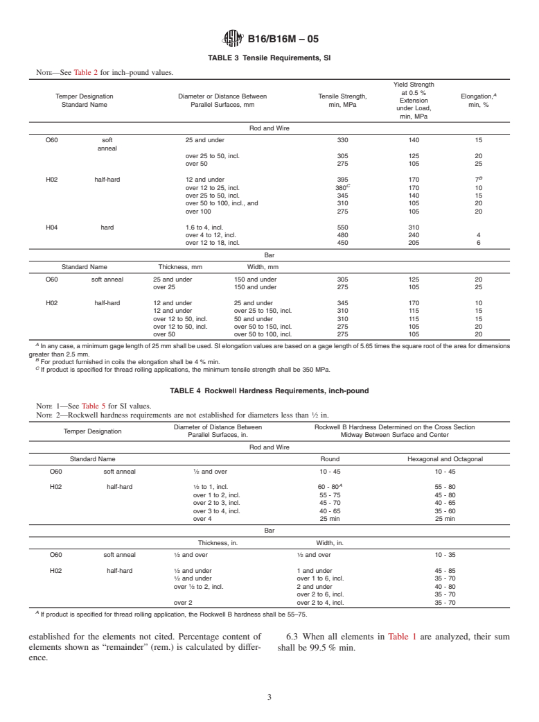 ASTM B16/B16M-05 - Standard Specification for Free-Cutting Brass Rod, Bar and Shapes for Use in Screw Machines