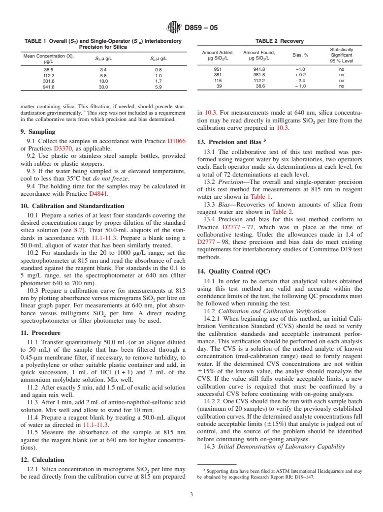 ASTM D859-05 - Standard Test Method for Silica in Water