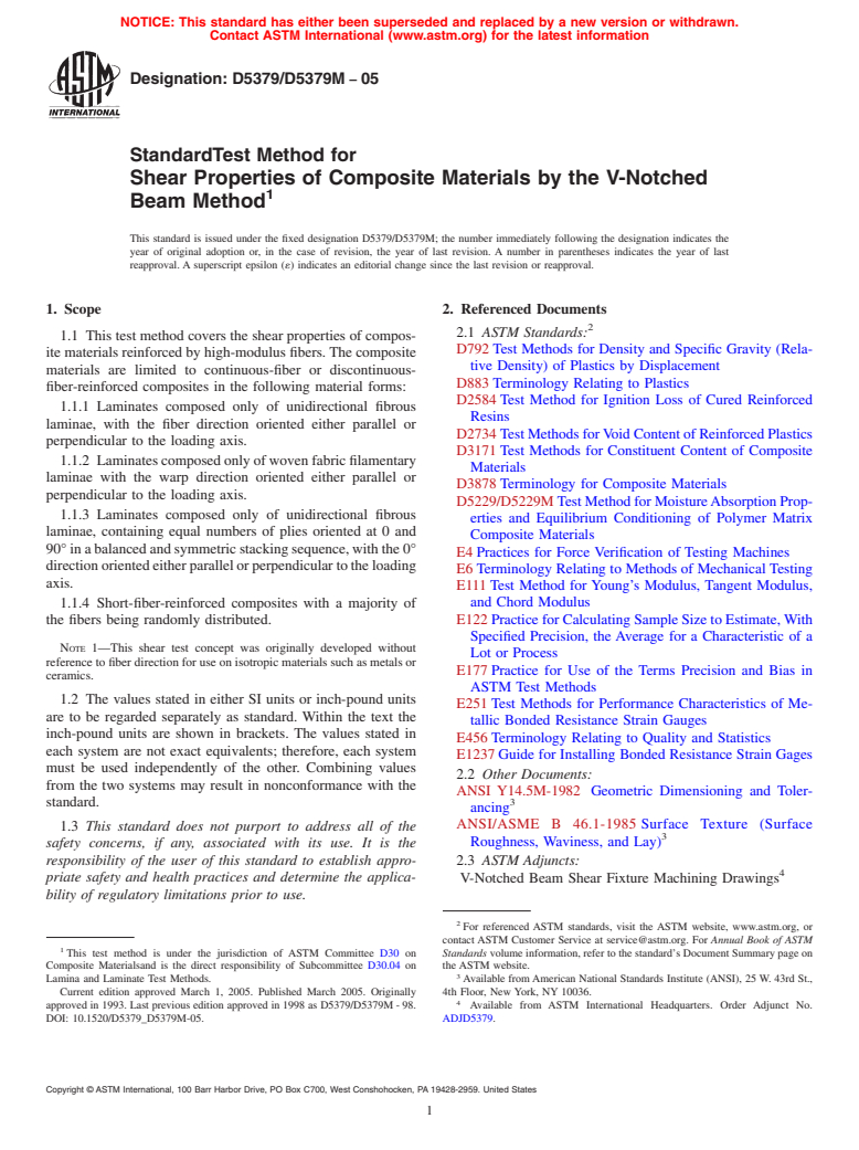 ASTM D5379/D5379M-05 - Standard Test Method for Shear Properties of Composite Materials by the V-Notched Beam Method