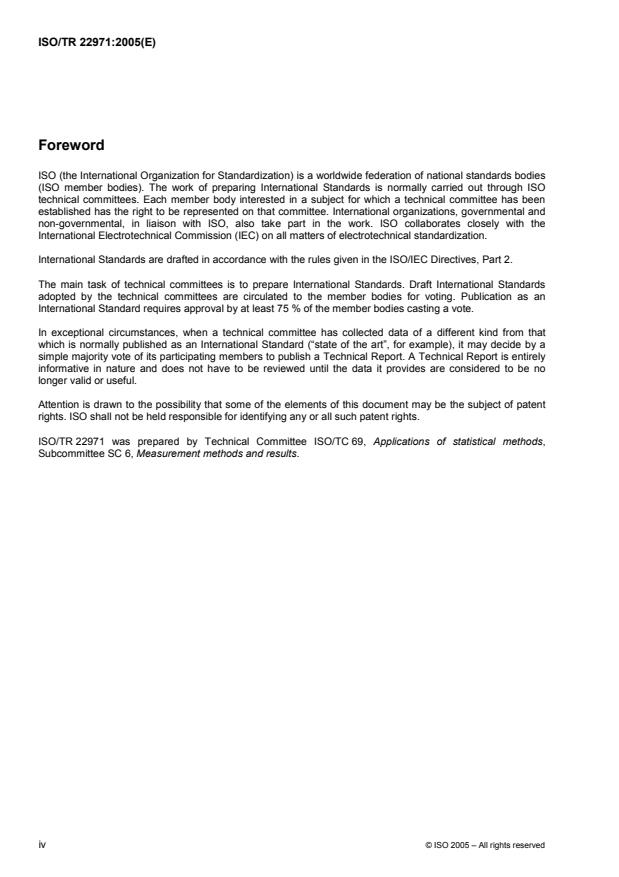 ISO/TR 22971:2005 - Accuracy (trueness and precision) of measurement methods and results -- Practical guidance for the use of ISO 5725-2:1994 in designing, implementing and statistically analysing interlaboratory repeatability and reproducibility results - Page 4 preview
