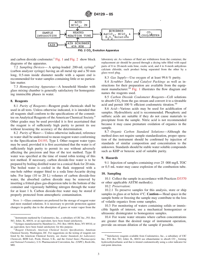 ASTM D4129-05 - Standard Test Method for Total and Organic Carbon in Water by High Temperature Oxidation and by Coulometric Detection