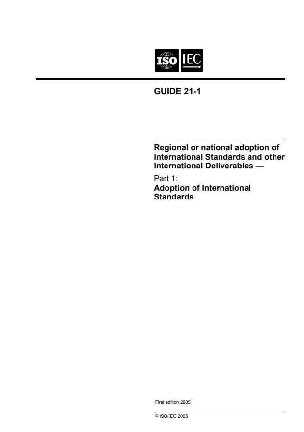 ISO/IEC Guide 21-1:2005 - Regional or national adoption of International Standards and other International Deliverables