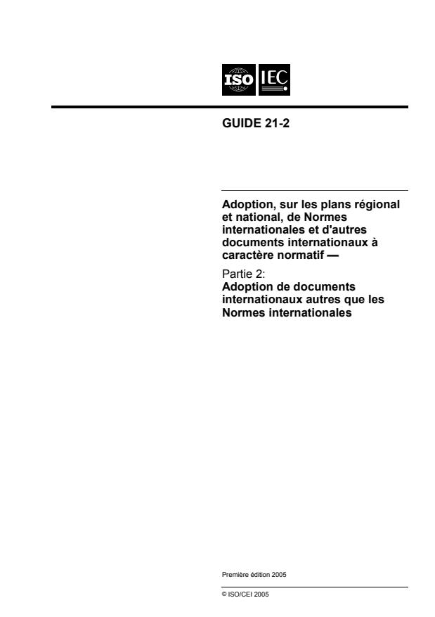 ISO/IEC Guide 21-2:2005 - Adoption, sur les plans régional et national, de Normes internationales et d'autres documents internationaux a caractere normatif