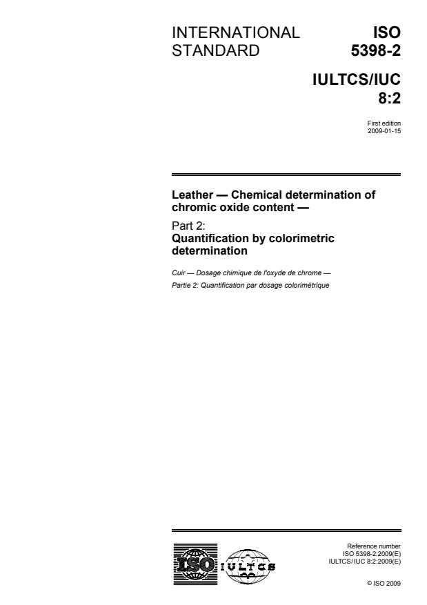 ISO 5398-2:2009 - Leather -- Chemical determination of chromic oxide content