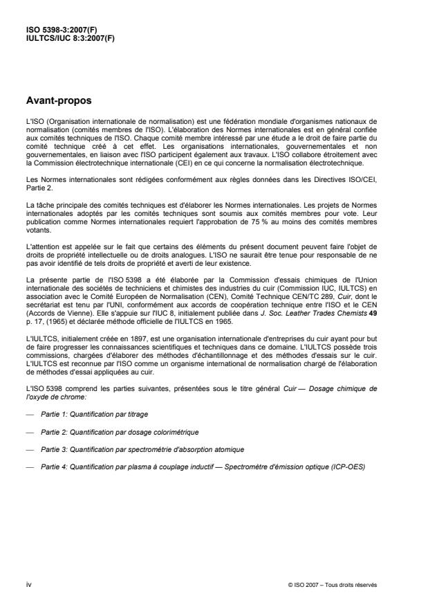 ISO 5398-3:2007 ISO 5398-3:2007 - Cuir -- Dosage chimique de l'oxyde de chrome - Page 4 preview