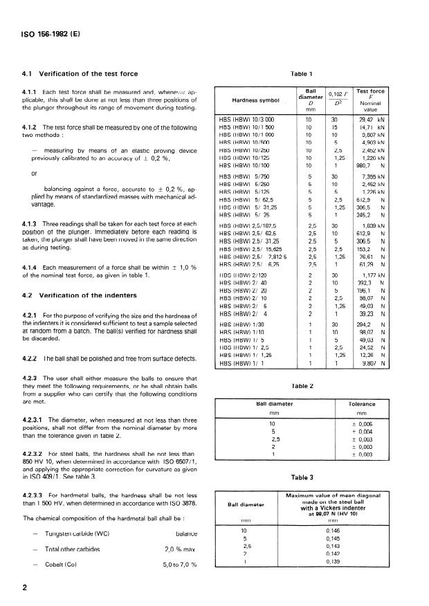 ISO 156:1982 ISO 156:1982 - Metallic materials -- Hardness test -- Verification of Brinell hardness testing machines - Page 4 preview