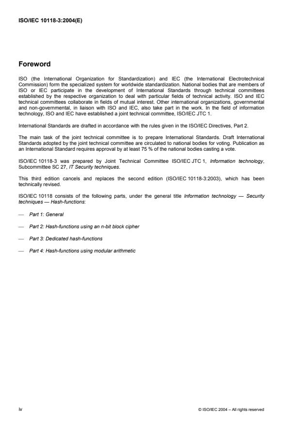 ISO/IEC 10118-3:2004 ISO/IEC 10118-3:2004 - Information technology -- Security techniques -- Hash-functions - Page 4 preview