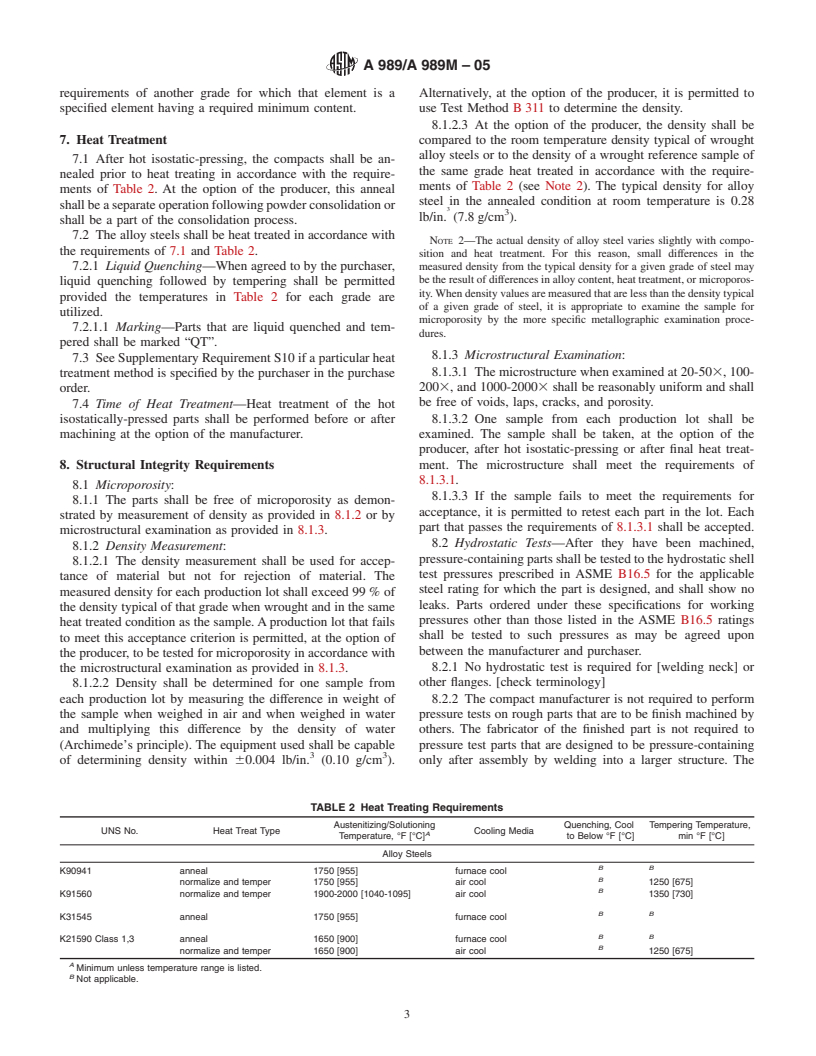 ASTM A989/A989M-05 - Standard Specification for Hot Isostatically-Pressed Alloy Steel Flanges, Fittings, Valves, and Parts for High Temperature Service