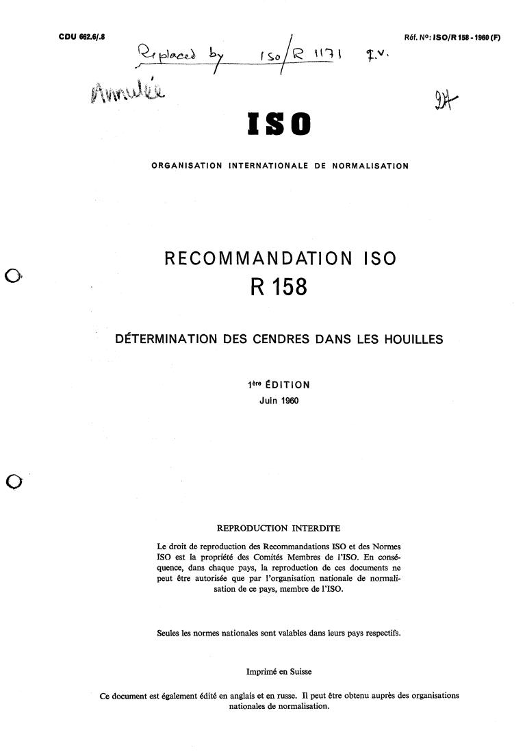 ISO/R 158:1960 - Withdrawal of ISO/R 158-1960
Released:12/1/1960