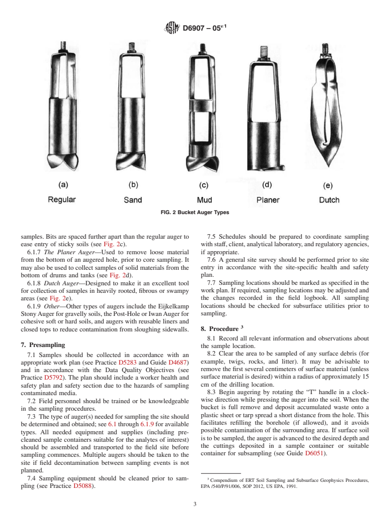 ASTM D6907-05e1 - Standard Practice for Sampling Soils and Contaminated Media with Hand-Operated Bucket Augers