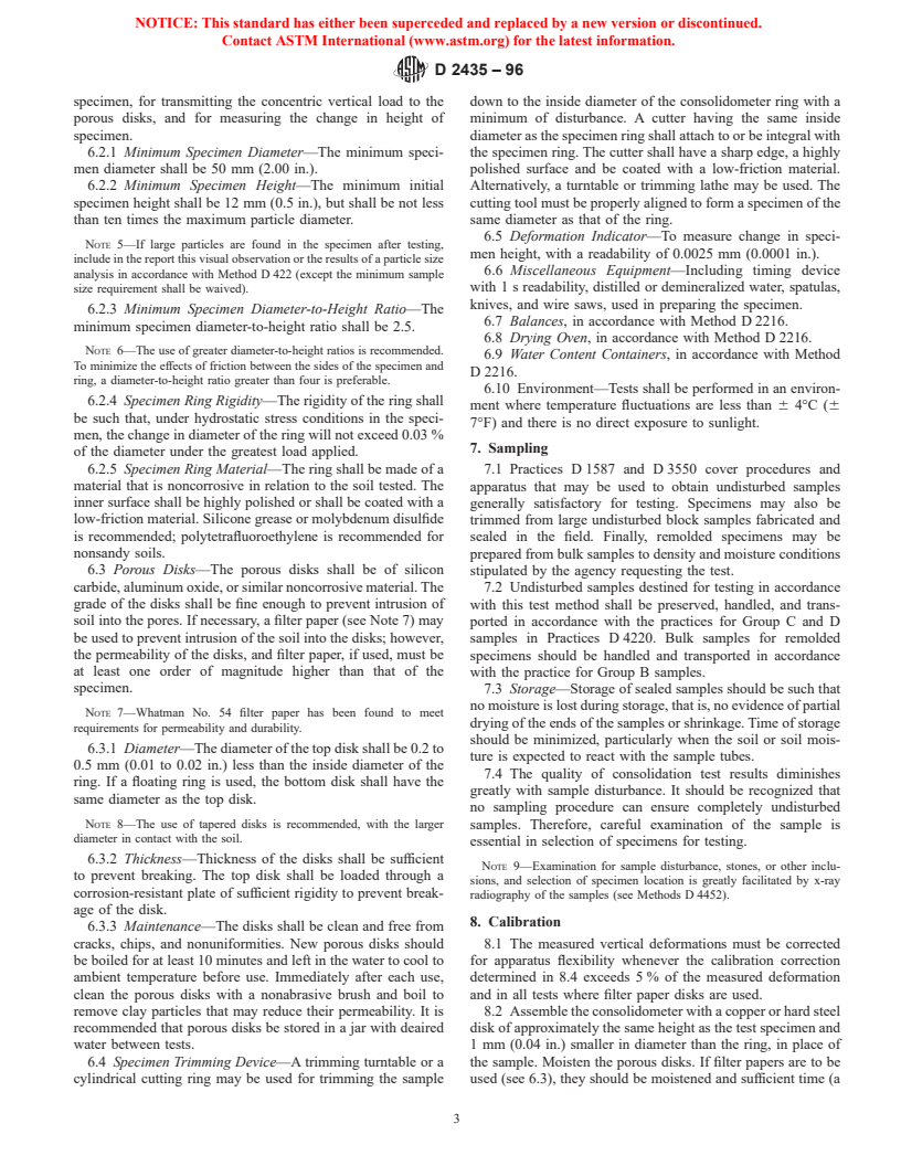 ASTM D2435-96 - Standard Test Method for One-Dimensional Consolidation Properties of Soils