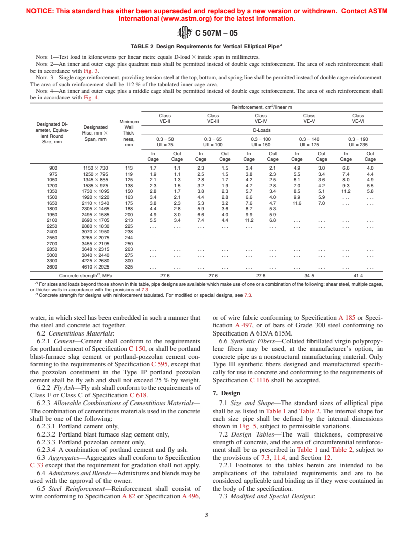 ASTM C507M-05 - Standard Specification for Reinforced Concrete Elliptical Culvert, Storm Drain, and Sewer Pipe (Metric)