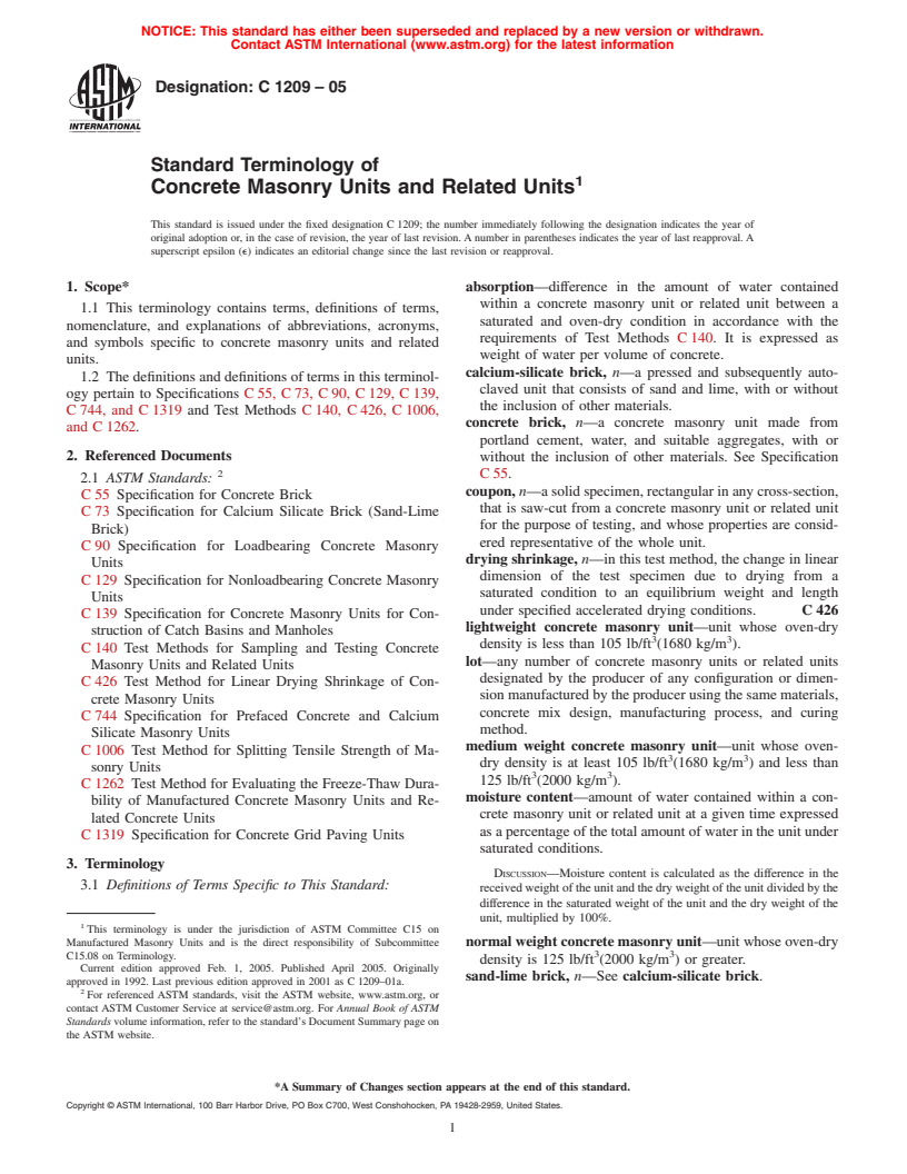 ASTM C1209-05 - Standard Terminology of Concrete Masonry Units and Related Units