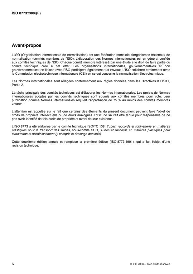 ISO 8773:2006 ISO 8773:2006 - Systemes de canalisations en plastique pour les branchements et les collecteurs d'assainissement enterrés sans pression -- Polypropylene (PP) - Page 4 preview