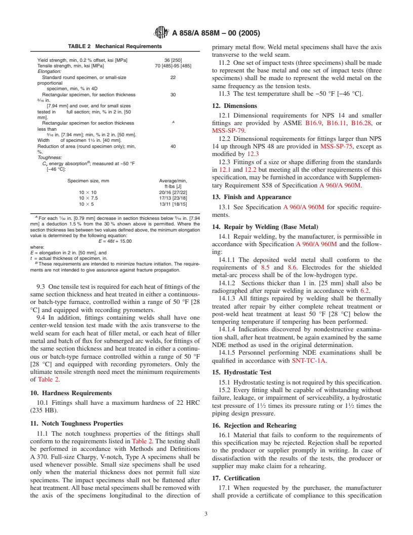 ASTM A858/A858M-00(2005) - Standard Specification for Heat-Treated Carbon Steel Fittings for Low-Temperature and Corrosive Service