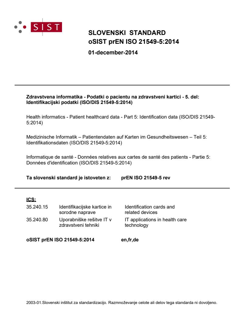 prEN ISO 21549-5:2014