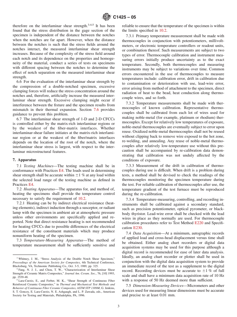 ASTM C1425-05 - Standard Test Method for Interlaminar Shear Strength of 1-D and 2-D Continuous Fiber-Reinforced Advanced Ceramics at Elevated Temperatures