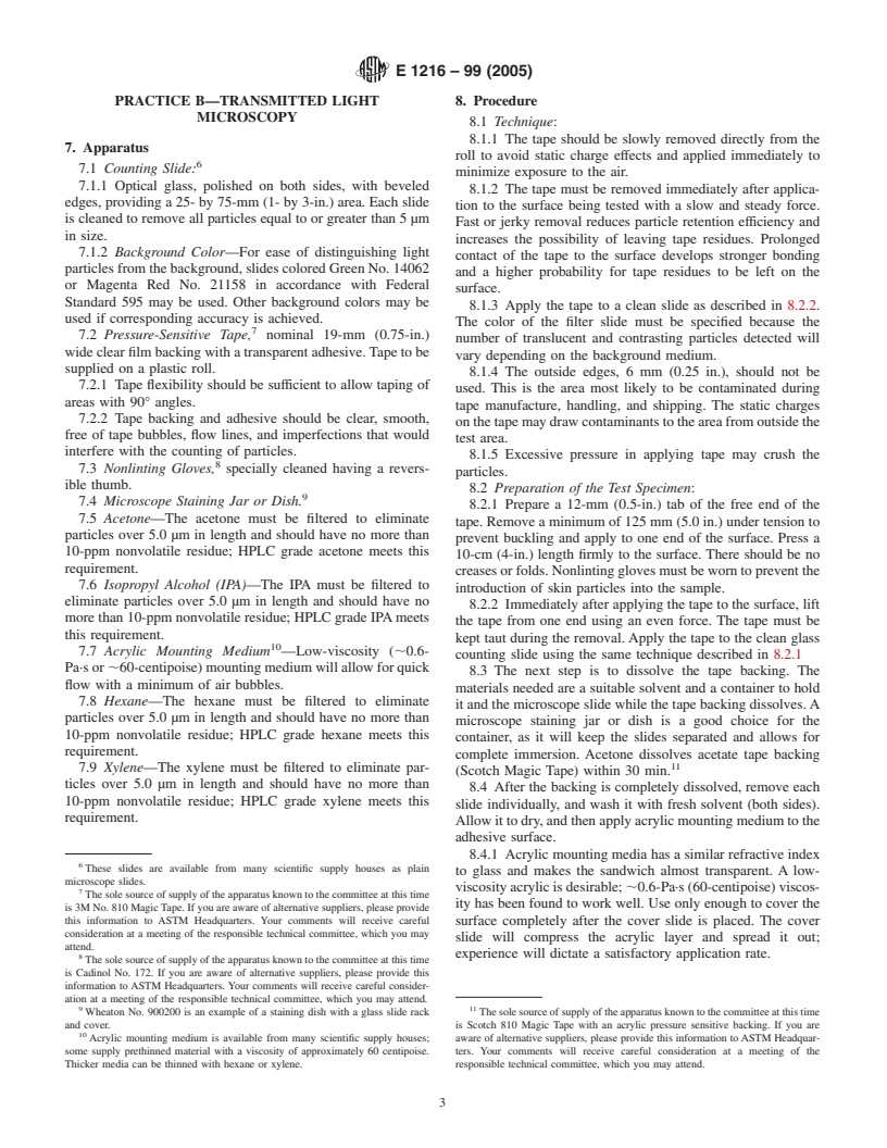 ASTM E1216-99(2005) - Standard Practice for Sampling for Particulate Contamination by Tape Lift