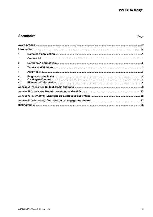 ISO 19110:2005 - Information géographique -- Méthodologie de catalogage des entités