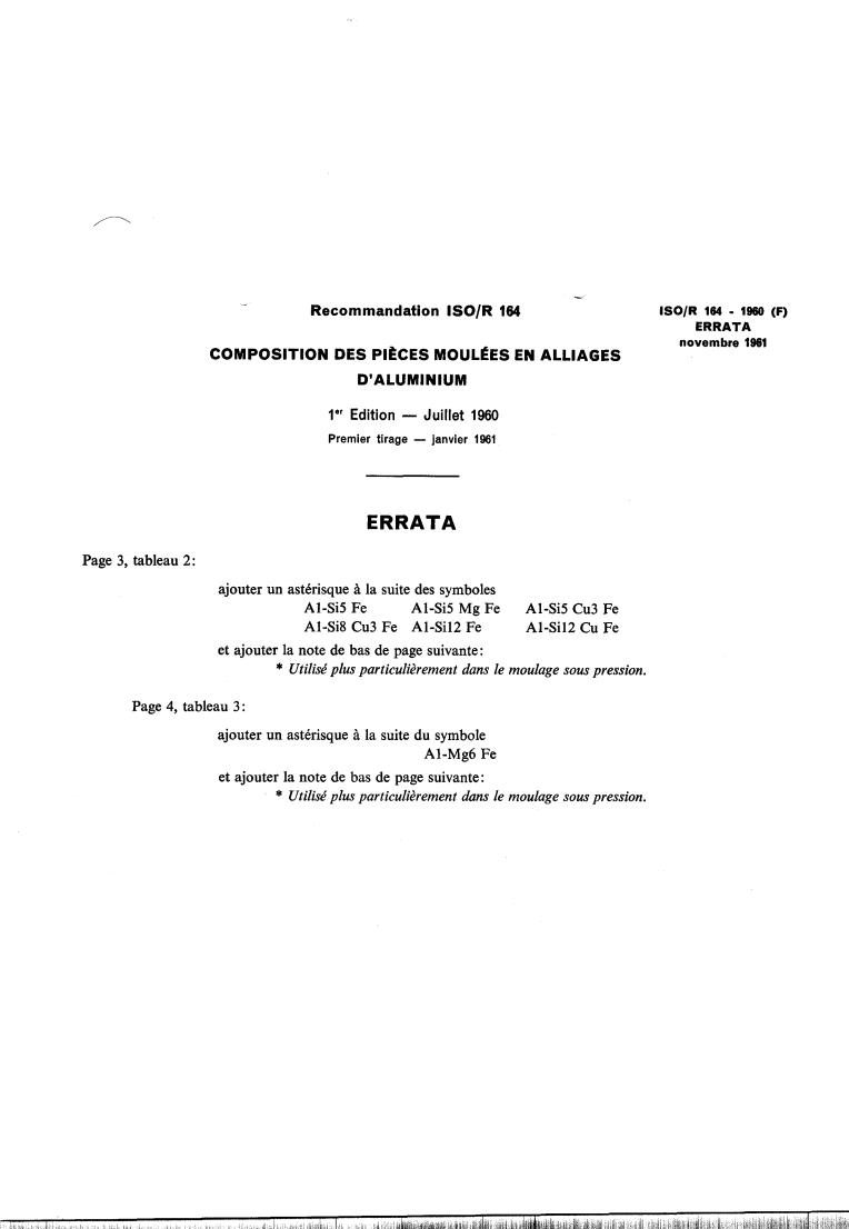 ISO/R 164:1960 - Composition of aluminium alloy castings
Released:7/1/1960