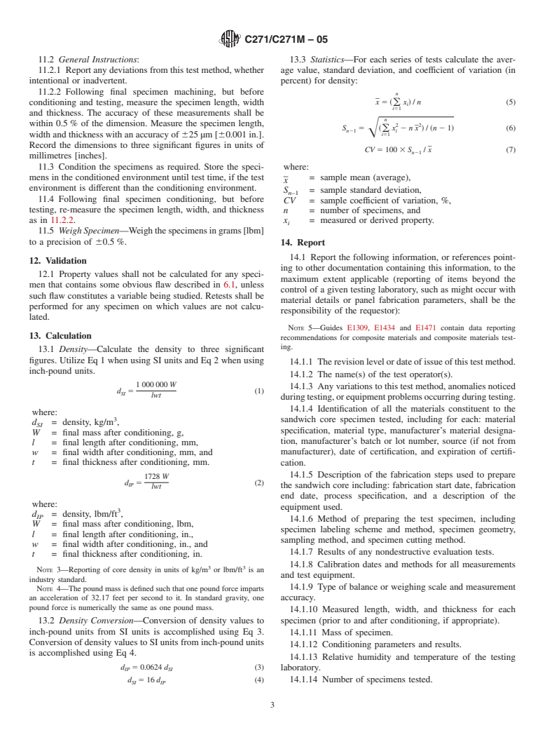 ASTM C271/C271M-05 - Standard Test Method for Density of Sandwich Core Materials