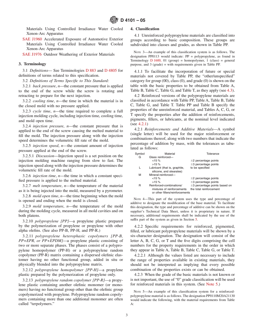 ASTM D4101-05 - Standard Specification for Polypropylene Injection and Extrusion Materials