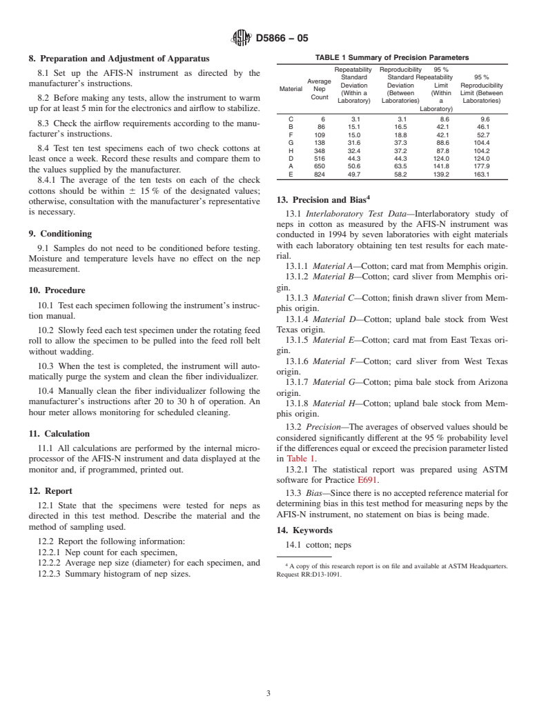 ASTM D5866-05 - Standard Test Method for Neps in Cotton Fibers (AFIS-N Instrument)