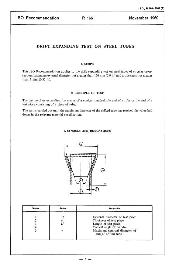 ISO/R 166:1960 - Drift expanding test on steel tubes