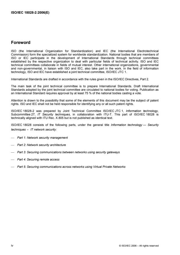 ISO/IEC 18028-2:2006 ISO/IEC 18028-2:2006 - Information technology -- Security techniques -- IT network security - Page 4 preview
