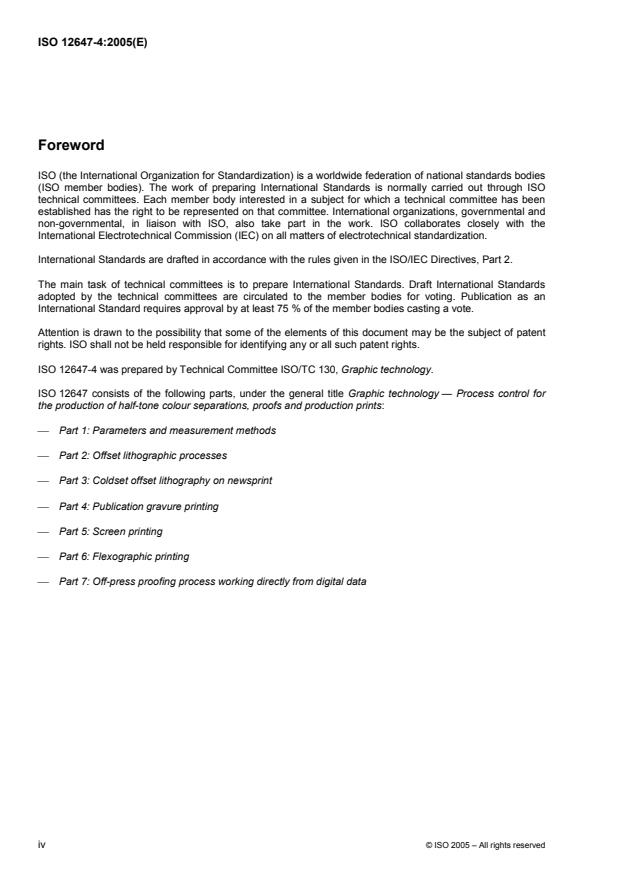 ISO 12647-4:2005 ISO 12647-4:2005 - Graphic technology -- Process control for the production of half-tone colour separations, proofs and production prints - Page 4 preview