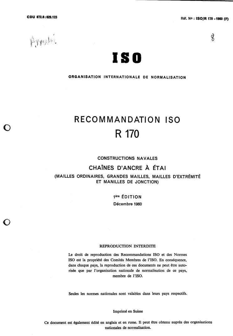 ISO/R 170:1960 - Withdrawal of ISO/R 170-1960
Released:12/1/1960