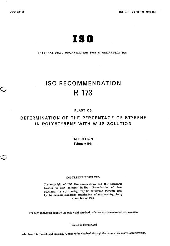 ISO/R 173:1961 - Withdrawal of ISO/R 173-1961