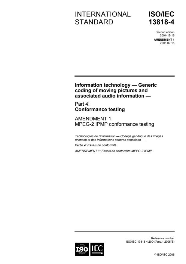 ISO/IEC 13818-4:2004/Amd 1:2005 - MPEG-2 IPMP conformance testing