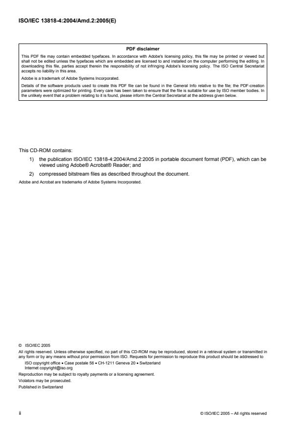 ISO/IEC 13818-4:2004/Amd 2:2005 ISO/IEC 13818-4:2004/Amd 2:2005 - Additional audio conformance test sequences - Page 2 preview