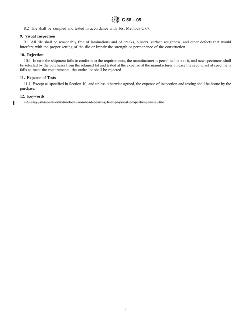 REDLINE ASTM C56-05 - Standard Specification for Structural Clay Nonloadbearing Tile