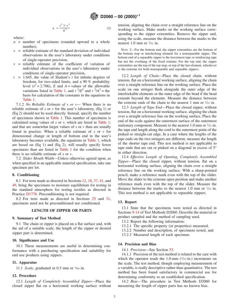 ASTM D2060-00(2005)e1 - Standard Test Methods for Measuring Zipper Dimensions