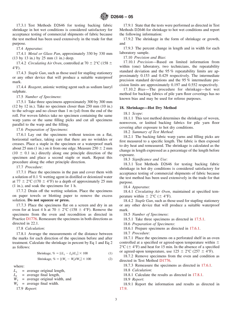 ASTM D2646-05 - Standard Test Methods for Backing Fabric Characteristics of Pile Yarn Floor Coverings