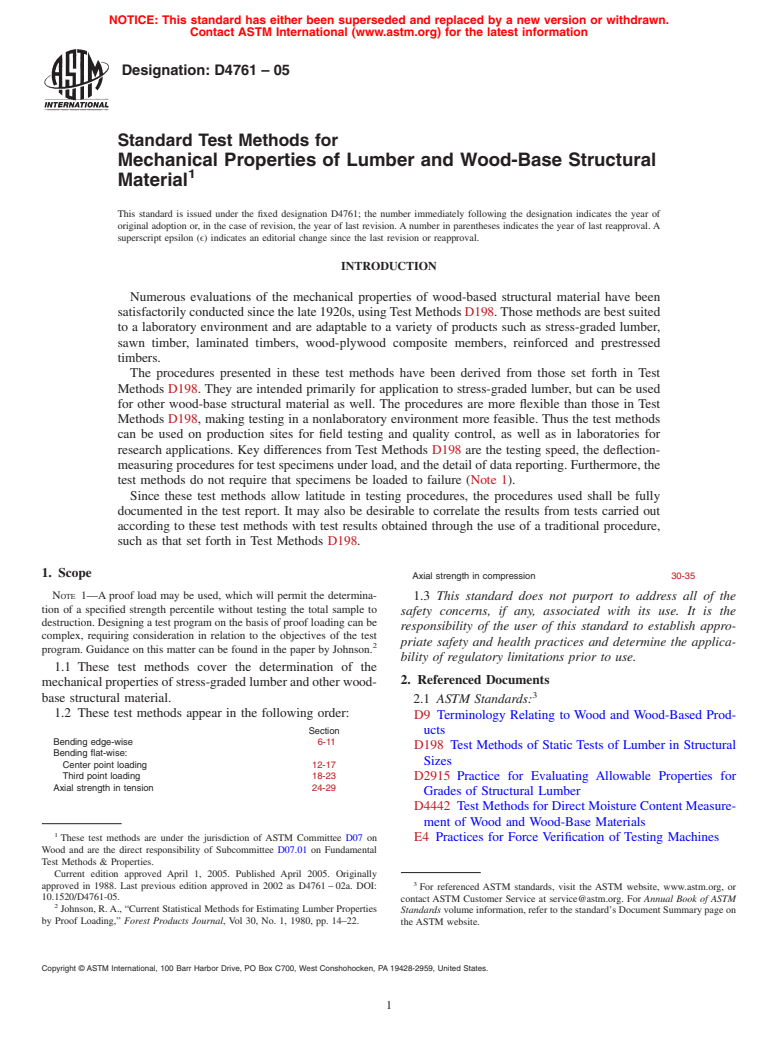 ASTM D4761-05 - Standard Test Methods for Mechanical Properties of Lumber and Wood-Base Structural Material